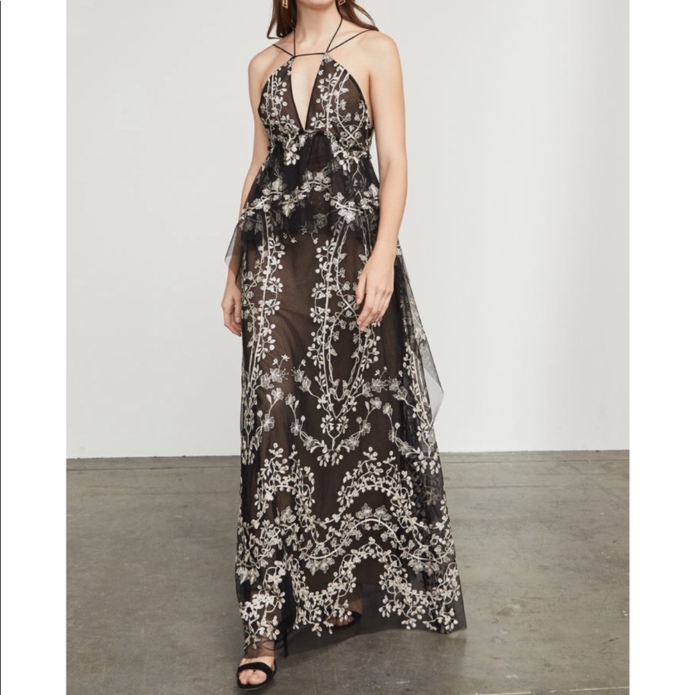 BCBG Leto Embroidered Floral Halter Gown
